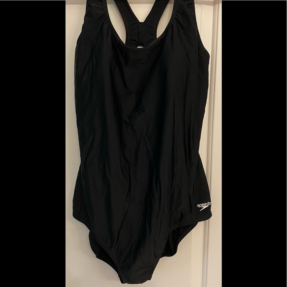 SPEEDO PowerFLEX Size 22 Black Swimsuit Racerback EUC
